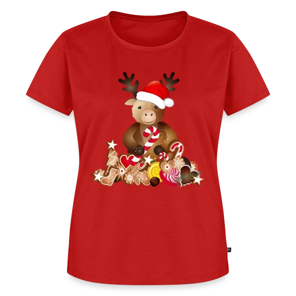 Maquette de T-shirt Premium bio Femme « Renne de Noël Adorable avec Chapeau » à personnaliser