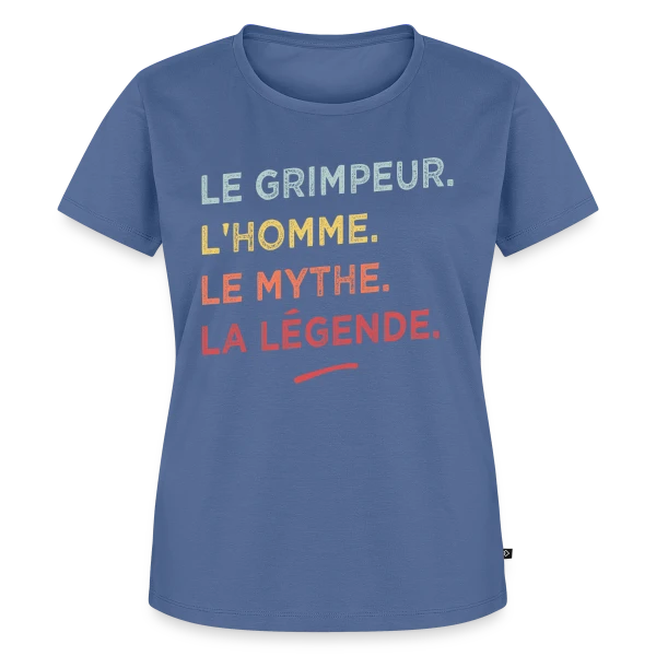 Maquette de T-shirt Premium bio Femme « Le Grimpeur : L'Homme, Le Mythe, La Légende » à personnaliser