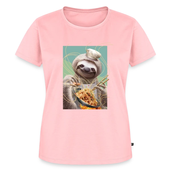 Maquette de T-shirt Premium bio Femme « Le Paresseux Chef des Nouilles Sautées » à personnaliser