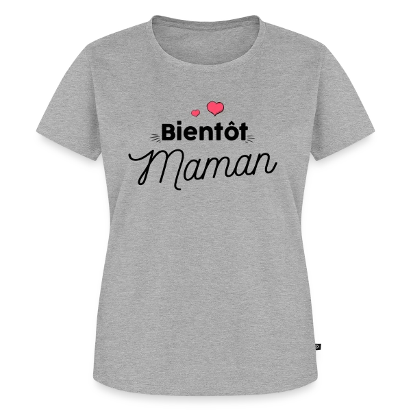 Maquette de T-shirt Premium bio Femme « Bientôt Maman : Annonce Grossesse Originale » à personnaliser