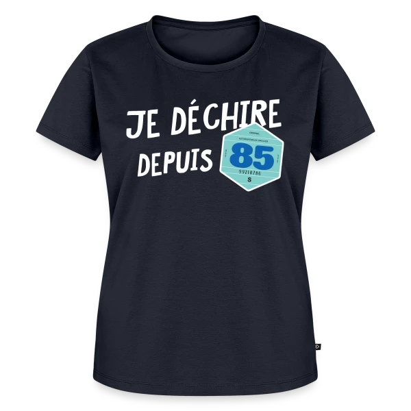 Maquette de T-shirt Premium bio Femme « Je déchire depuis 85 - Style Vignette Auto Rétro Vintage » à personnaliser