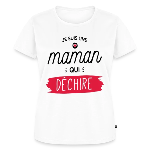Maquette de T-shirt Premium bio Femme « Maman au Top et Qui Déchire ! » à personnaliser