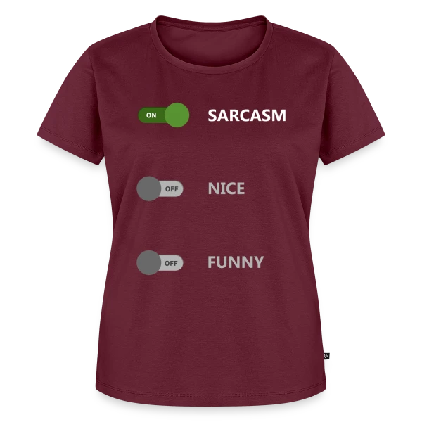 Maquette de T-shirt Premium bio Femme « Interrupteur Sarcasme ON » à personnaliser