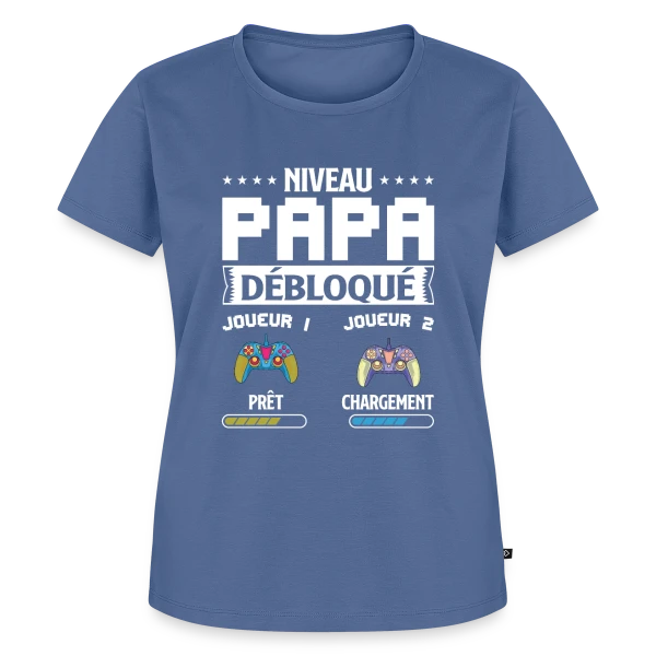 Maquette de T-shirt Premium bio Femme « Niveau Papa Débloqué : T-shirt Futur Papa Gamer » à personnaliser