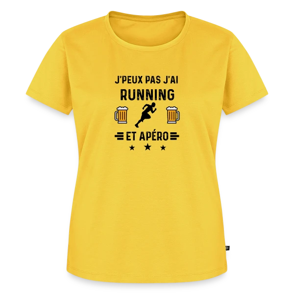 Maquette de T-shirt Premium bio Femme « Je Peux Pas J'ai Running Apéro » à personnaliser