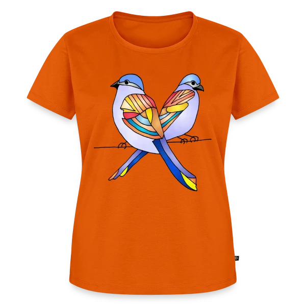 Maquette de T-shirt Premium bio Femme « Duo Oiseaux Colorés » à personnaliser