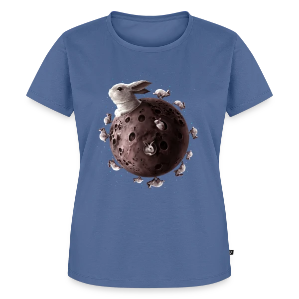 Maquette de T-shirt Premium bio Femme « Planète Lapin : Le Bonheur des Rongeurs » à personnaliser