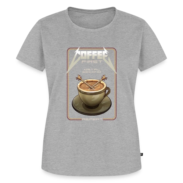 Maquette de T-shirt Premium bio Femme « Café d'Abord ! » à personnaliser