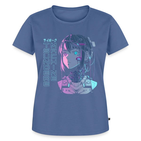 Maquette de T-shirt Premium bio Femme « Tsundere Cyborg Neon Glitch Anime » à personnaliser