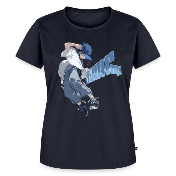 Maquette de T-shirt Premium bio Femme « Parkour Manga : Athlète Streetstyle en Plein Saut » à personnaliser