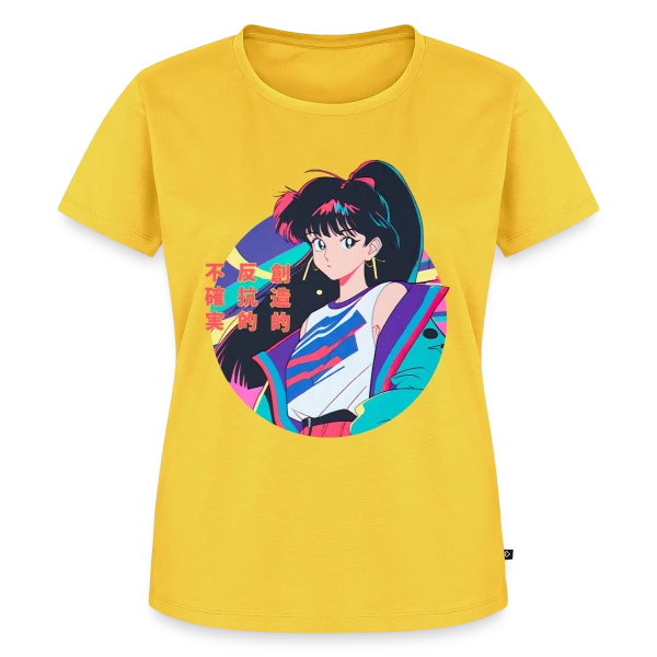 Maquette de T-shirt Premium bio Femme « Fille Anime Rétro 80s/90s Windbreaker » à personnaliser