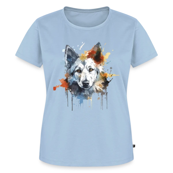 Maquette de T-shirt Premium bio Femme « Loup Aquarelle Stylisé » à personnaliser