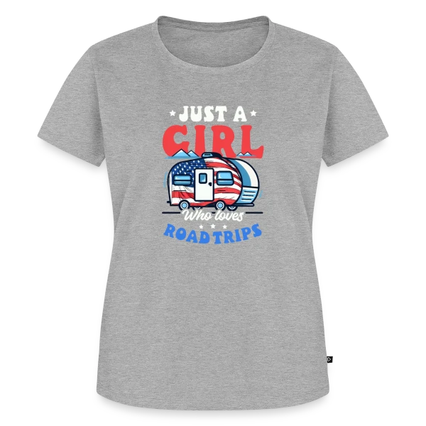 Maquette de T-shirt Premium bio Femme « Van Aventure Américaine » à personnaliser
