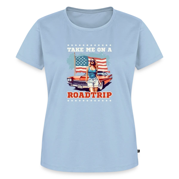Maquette de T-shirt Premium bio Femme « Roadtrip Américain Rétro » à personnaliser
