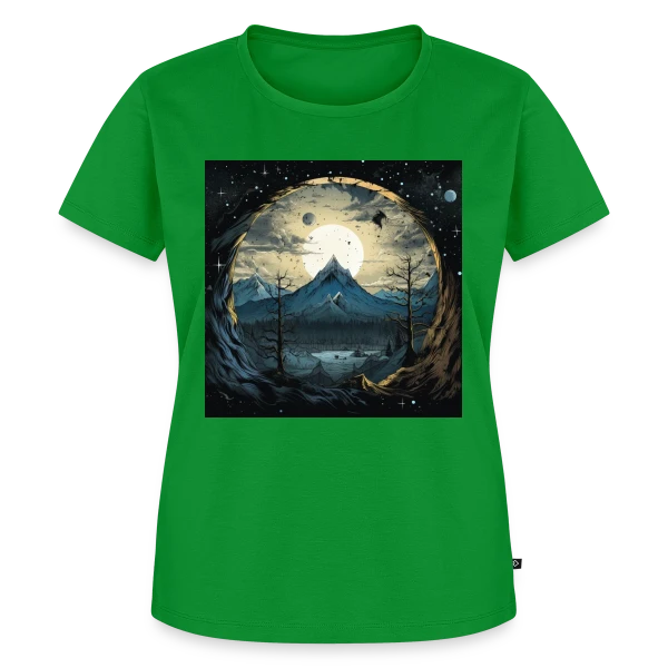 Maquette de T-shirt Premium bio Femme « Paysage Montagneux sous la Lune » à personnaliser