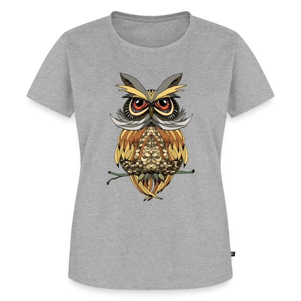 Maquette de T-shirt Premium bio Femme « Hibou Majestueux Stylisé » à personnaliser
