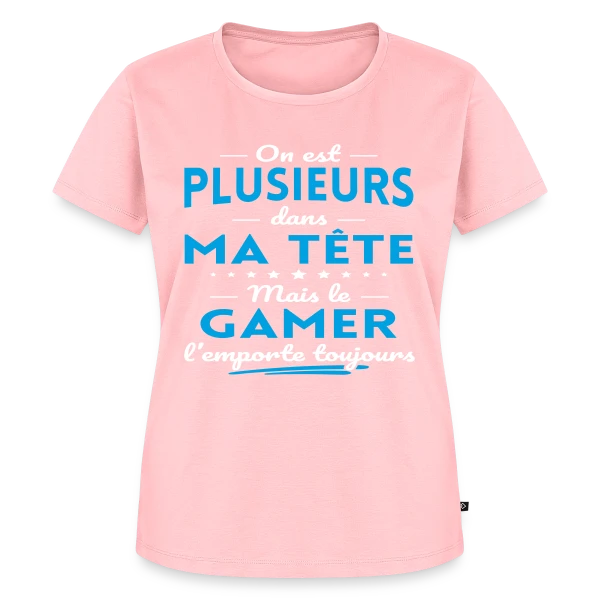 Maquette de T-shirt Premium bio Femme « Humour Gamer: 'On est plusieurs dans ma tête...' » à personnaliser