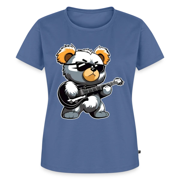 Maquette de T-shirt Premium bio Femme « Ours en Peluche Heavy Metal à la Guitare » à personnaliser