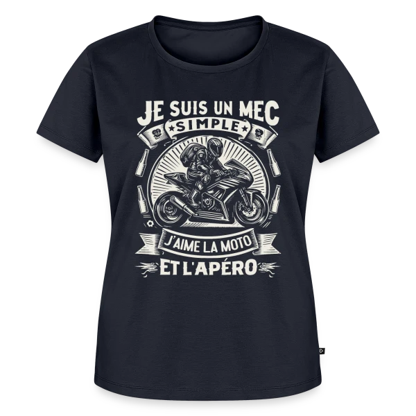 Maquette de T-shirt Premium bio Femme « Humour Moto & Apéro - Pour Mec Simple » à personnaliser