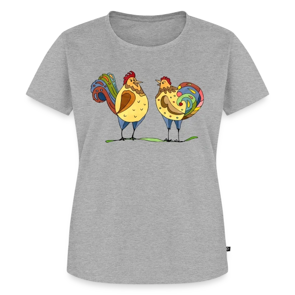 Maquette de T-shirt Premium bio Femme « Duo Coq & Poule Champêtre » à personnaliser