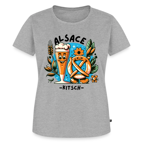 Maquette de T-shirt Premium bio Femme « Alsace Kitsch Bière Bretzel » à personnaliser