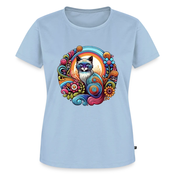 Maquette de T-shirt Premium bio Femme « Chat Psychédélique Années 70 » à personnaliser