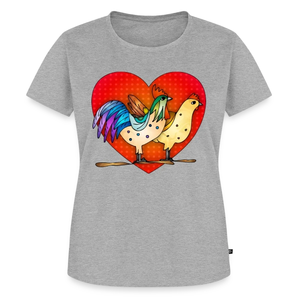 Maquette de T-shirt Premium bio Femme « Duo Coq et Poule Champêtre » à personnaliser