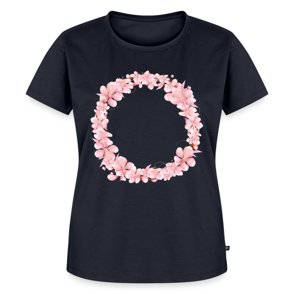 Maquette de T-shirt Premium bio Femme « Couronne Florale Rosée : L'Éclat du Printemps » à personnaliser