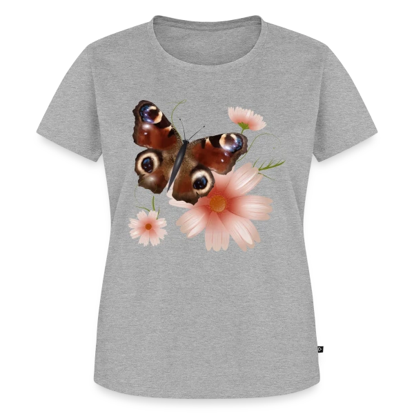 Maquette de T-shirt Premium bio Femme « Papillon Paon-du-Jour Éclatant de Roses » à personnaliser
