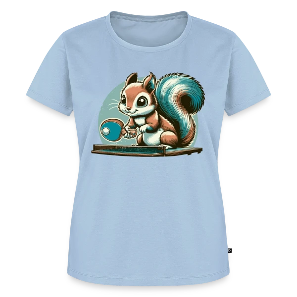 Maquette de T-shirt Premium bio Femme « L'Écureuil Champion de Ping-Pong Cartoon » à personnaliser