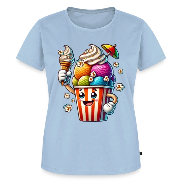Maquette de T-shirt Premium bio Femme « Glace Comic : Fun, Fraîcheur Estivale & Gourmandise » à personnaliser