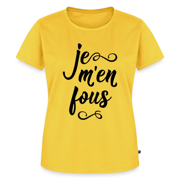 Maquette de T-shirt Premium bio Femme « Je m'en Fous : L'Affirmation Décontractée » à personnaliser