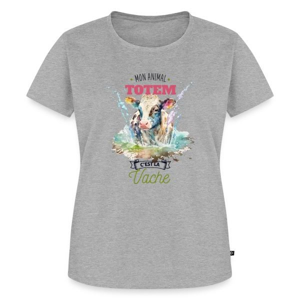 Maquette de T-shirt Premium bio Femme « Ma Vache, Mon Animal Totem Humour » à personnaliser