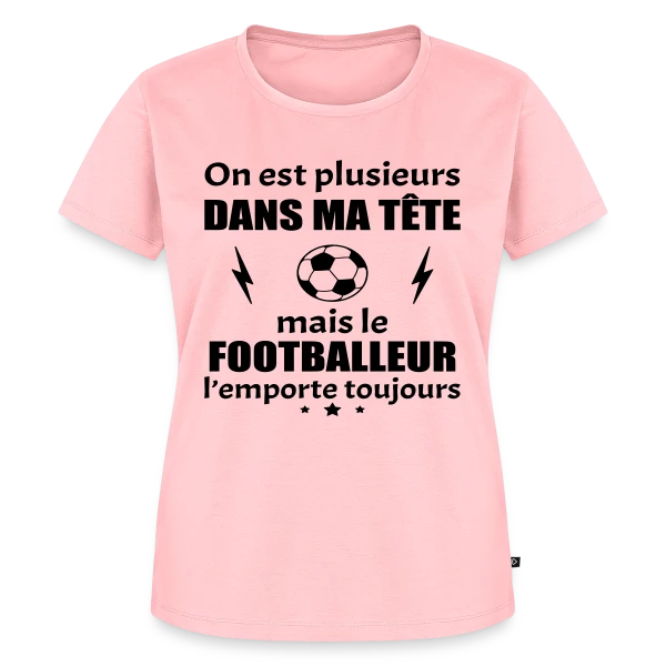 Maquette de T-shirt Premium bio Femme « On Est Plusieurs Dans Ma Tête : Footballeur » à personnaliser
