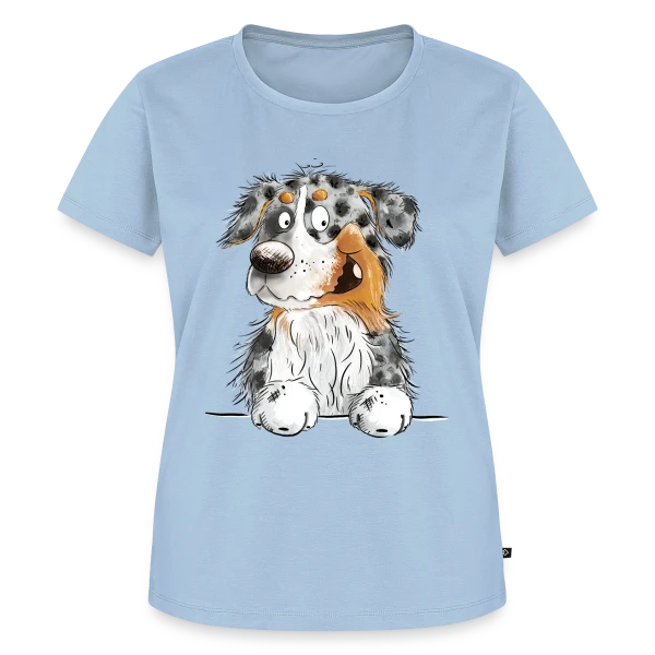 Maquette de T-shirt Premium bio Femme « Berger Australien Blue Merle Drôle et Amusant » à personnaliser