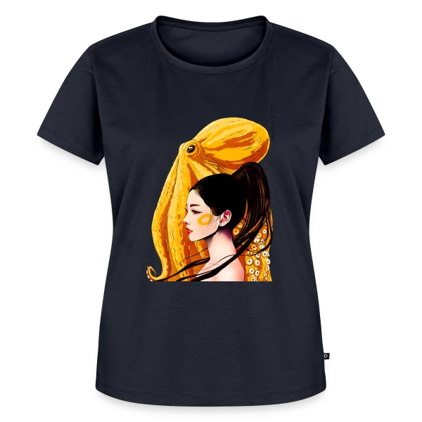 Maquette de T-shirt Premium bio Femme « Poulpe aux Anneaux Jaunes Vifs » à personnaliser
