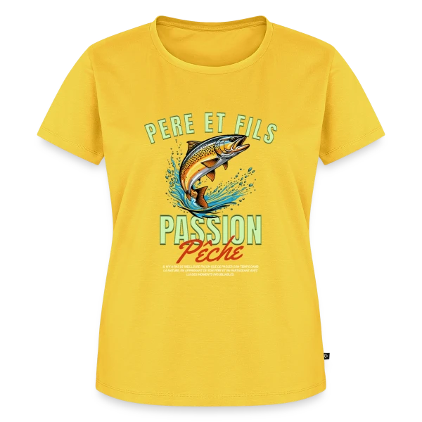 Maquette de T-shirt Premium bio Femme « Pêche Père Fils : Complicité en Nature » à personnaliser