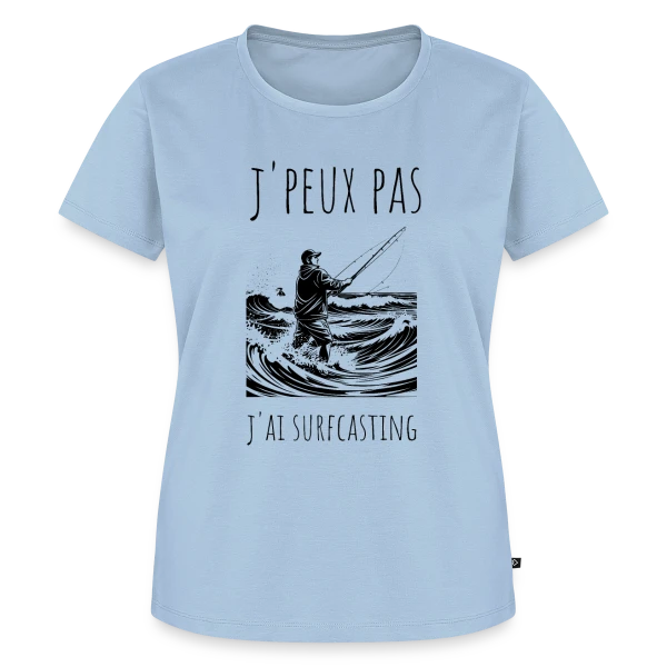 Maquette de T-shirt Premium bio Femme « Surfcasting : L'Art de la Pêche en Mer » à personnaliser