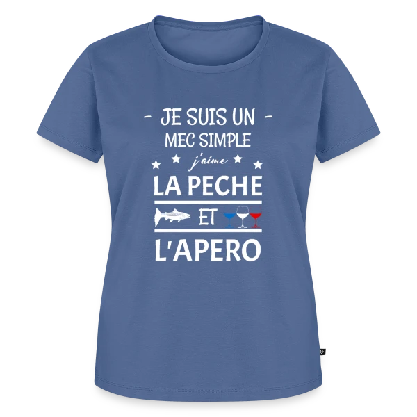 Maquette de T-shirt Premium bio Femme « Je Suis Un Mec Simple : Pêche et Apéro » à personnaliser