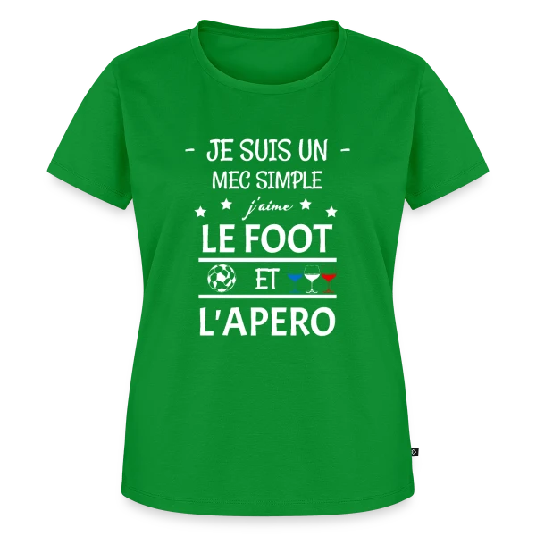 Maquette de T-shirt Premium bio Femme « Je Suis Un Mec Simple : Foot et Apéro » à personnaliser