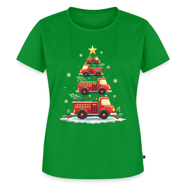 Maquette de T-shirt Premium bio Femme « Camion de Pompiers Amusant - Noël » à personnaliser