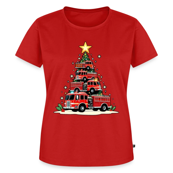 Maquette de T-shirt Premium bio Femme « Camion de Pompiers Rigolo - Noël Enchanté » à personnaliser