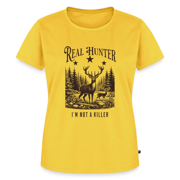 Maquette de T-shirt Premium bio Femme « Passion Chasse : L'Élégance de la Nature » à personnaliser