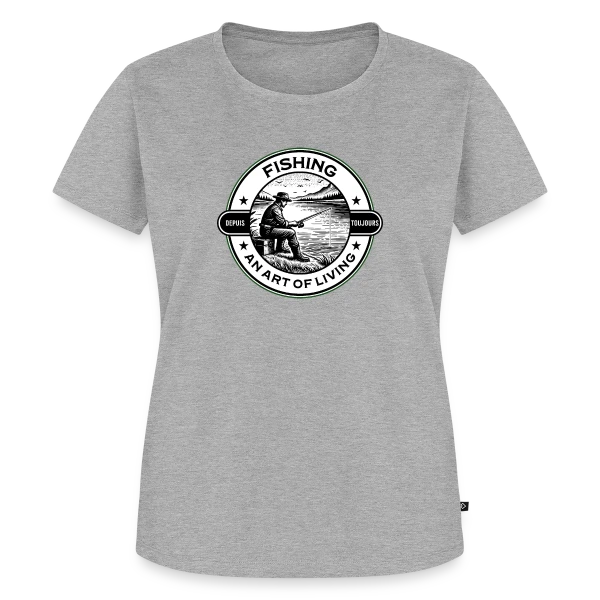 Maquette de T-shirt Premium bio Femme « La Pêche : Un Art de Vivre Élégant » à personnaliser