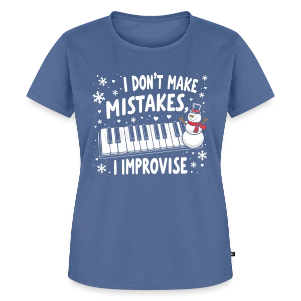 Maquette de T-shirt Premium bio Femme « Pianiste Humour - Je n'fais pas d'erreurs, j'improvise » à personnaliser