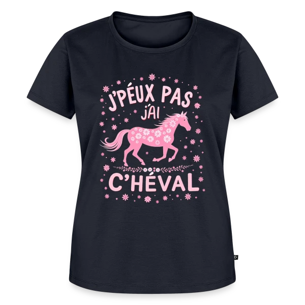 Maquette de T-shirt Premium bio Femme « J'Peux Pas J'Ai Cheval - Humour Équitation Rose » à personnaliser