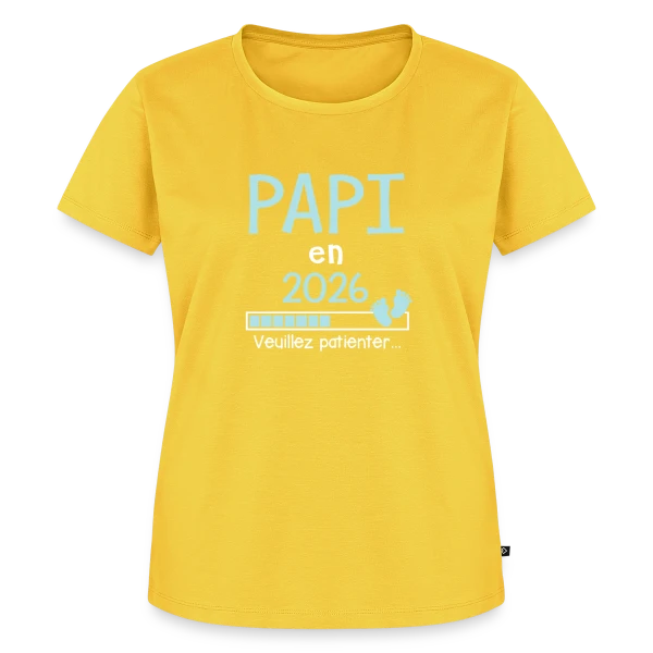 Maquette de T-shirt Premium bio Femme « Papi en 2026 : Veuillez Patienter - Humour » à personnaliser
