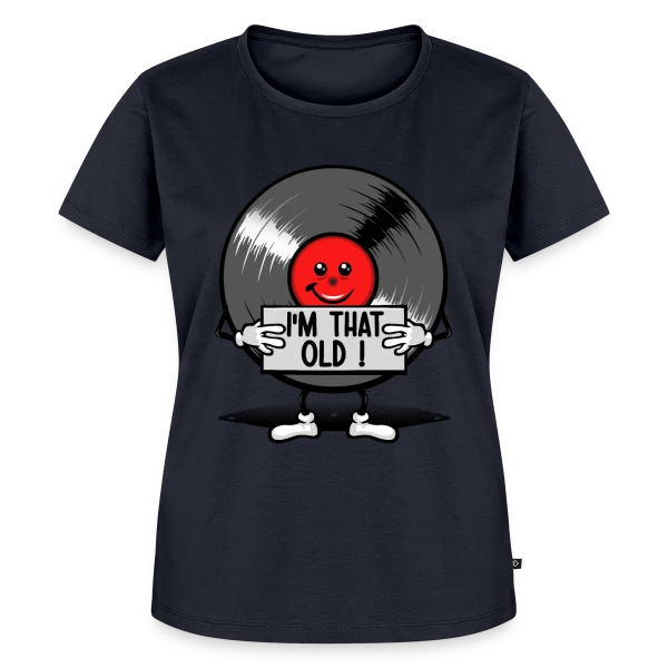Maquette de T-shirt Premium bio Femme « Vintage 33 tours : Vieux comme un Vinyle » à personnaliser