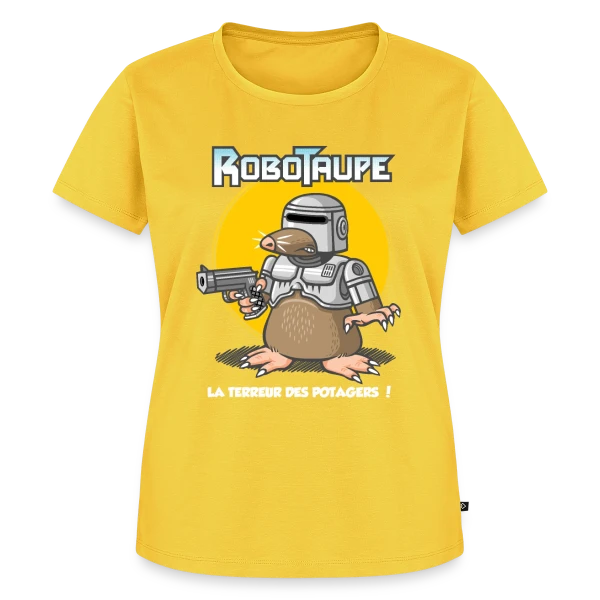 Maquette de T-shirt Premium bio Femme « Robotaupe, Terreur du Jardin » à personnaliser