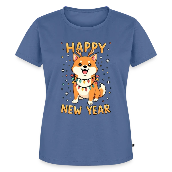 Maquette de T-shirt Premium bio Femme « Shiba Inu Lumières de Noël - Fêtes de Fin d'Année » à personnaliser